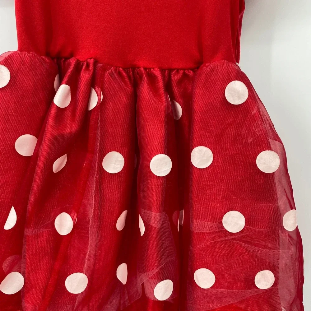 Disney Store‎ Minnie Mouse Red Polka Dot Velvet Tulle Dress Girls Size 6/6X